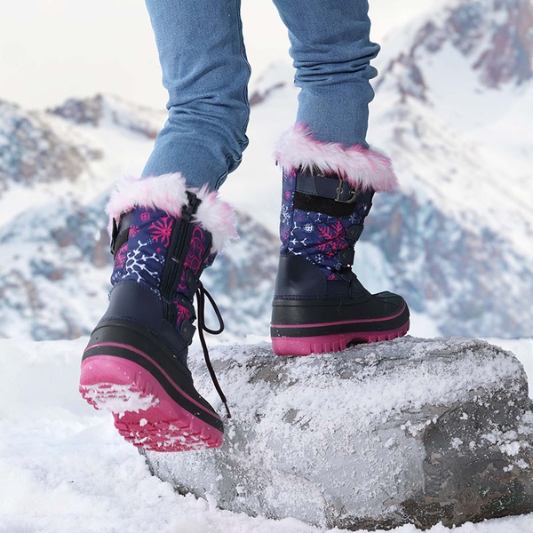 Kids Waterproof Snow Boots - NAVY FUCHSIA - 4